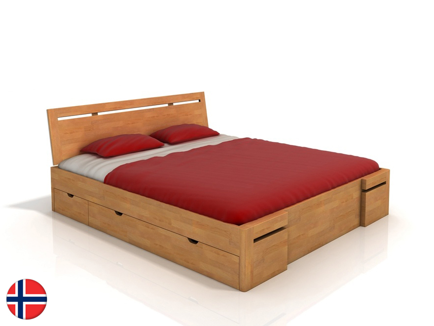 Manželská posteľ 160 cm Naturlig Bokeskogen High Drawers (buk) (s roštom)