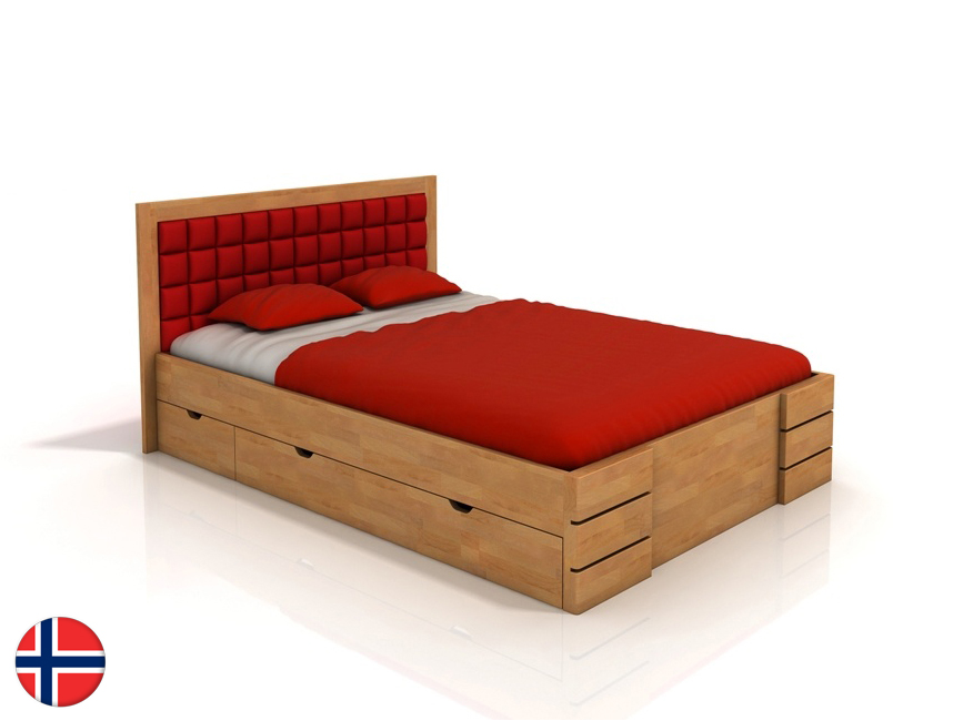Manželská posteľ 160 cm Naturlig Storhamar High Drawers (buk) (s roštom)