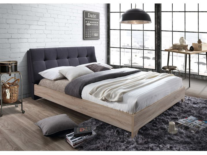 Manželská posteľ 180 cm Loran (s roštom) (sivá + dub sonoma)