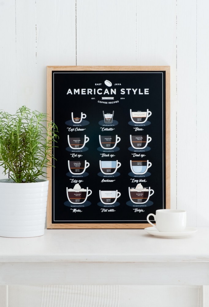 Čierny plagát Follygraph American Style Coffee, 21 x 30 cm