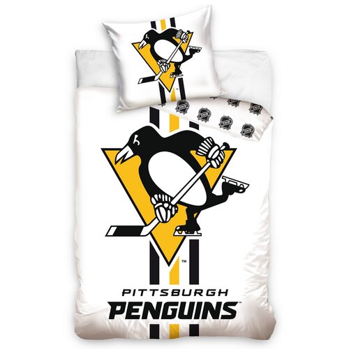 BedTex Bavlnené obliečky NHL Pittsburgh Penguins White, 140 x 200 cm, 70 x 90 cm