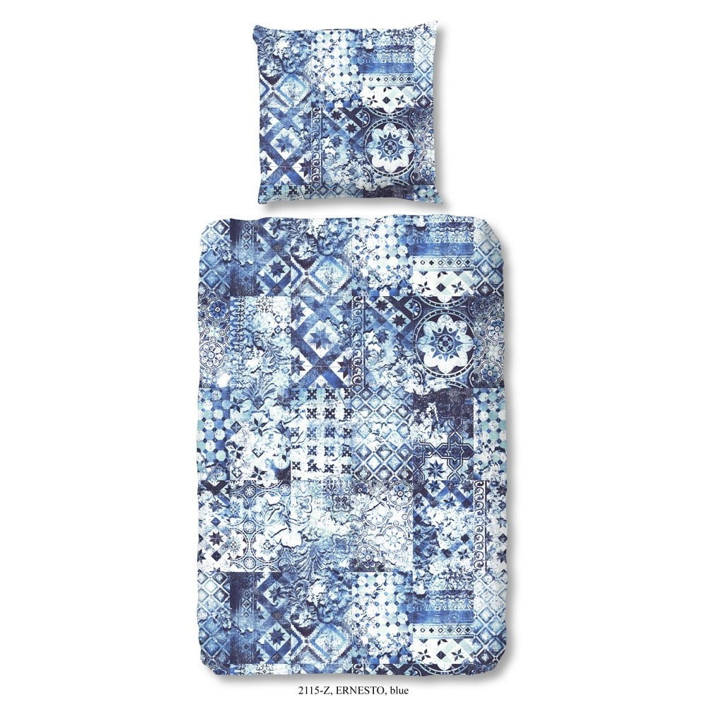 Obliečka na dvojlôžko z bavlneného saténu zouzou Ernesto Blue, 200 x 200 cm