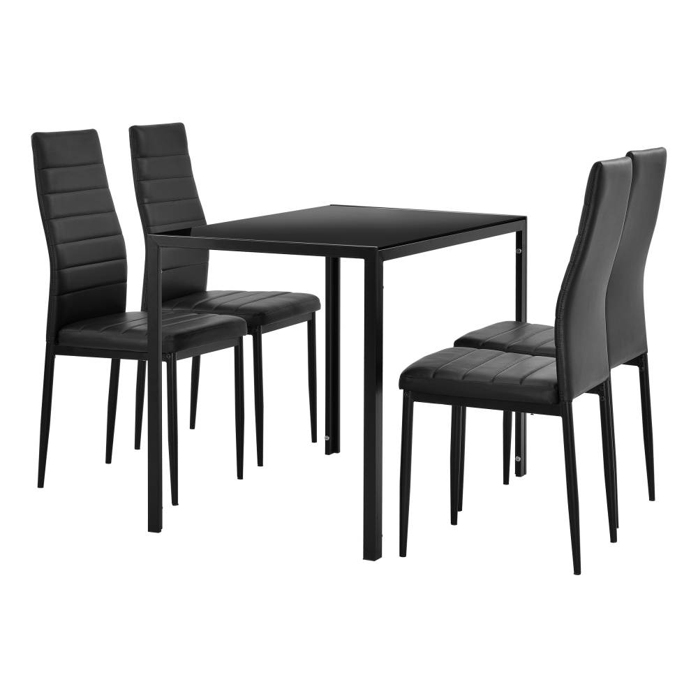 [en.casa]® Štýlový dizajnový jedálenský stôl - čierny sklenený stôl s čiernymi stoličkami