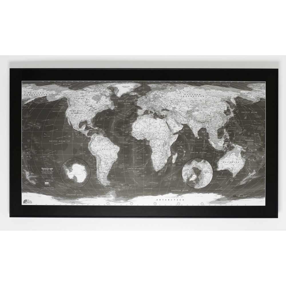 Mapa sveta Monochrome World Map, 130 x 72 cm