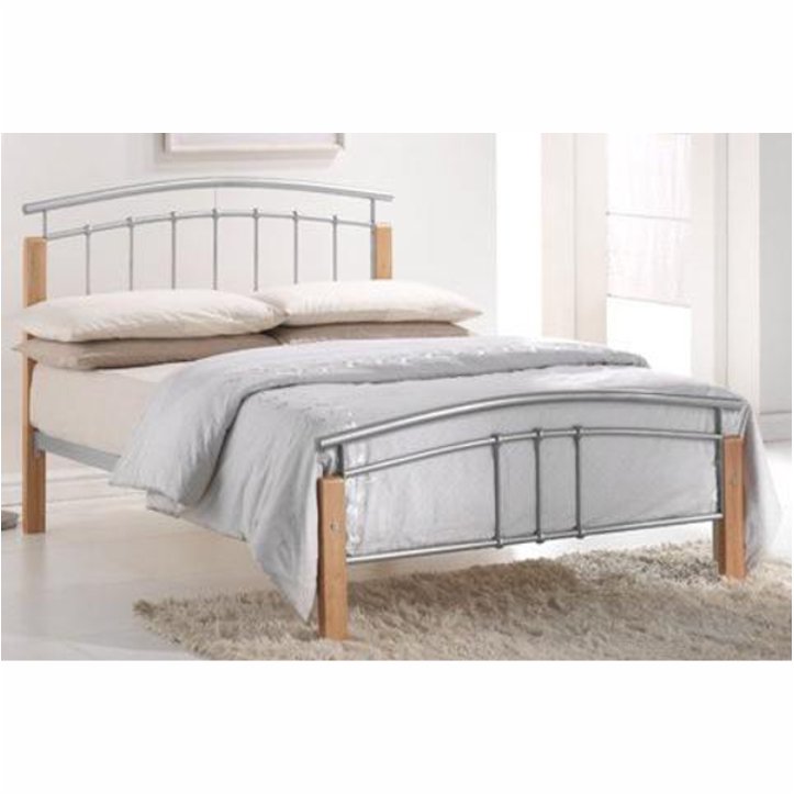 Manželská posteľ, drevo prírodné/strieborný kov, 180x200, MIRELA