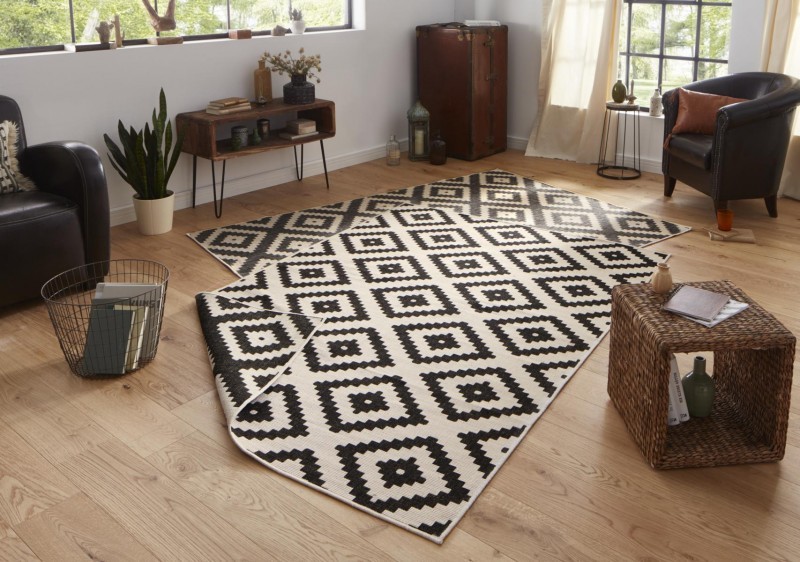 Bougari - Hanse Home koberce Kusový koberec Twin-Wendeteppiche 103129 schwarz creme - 80x350 cm