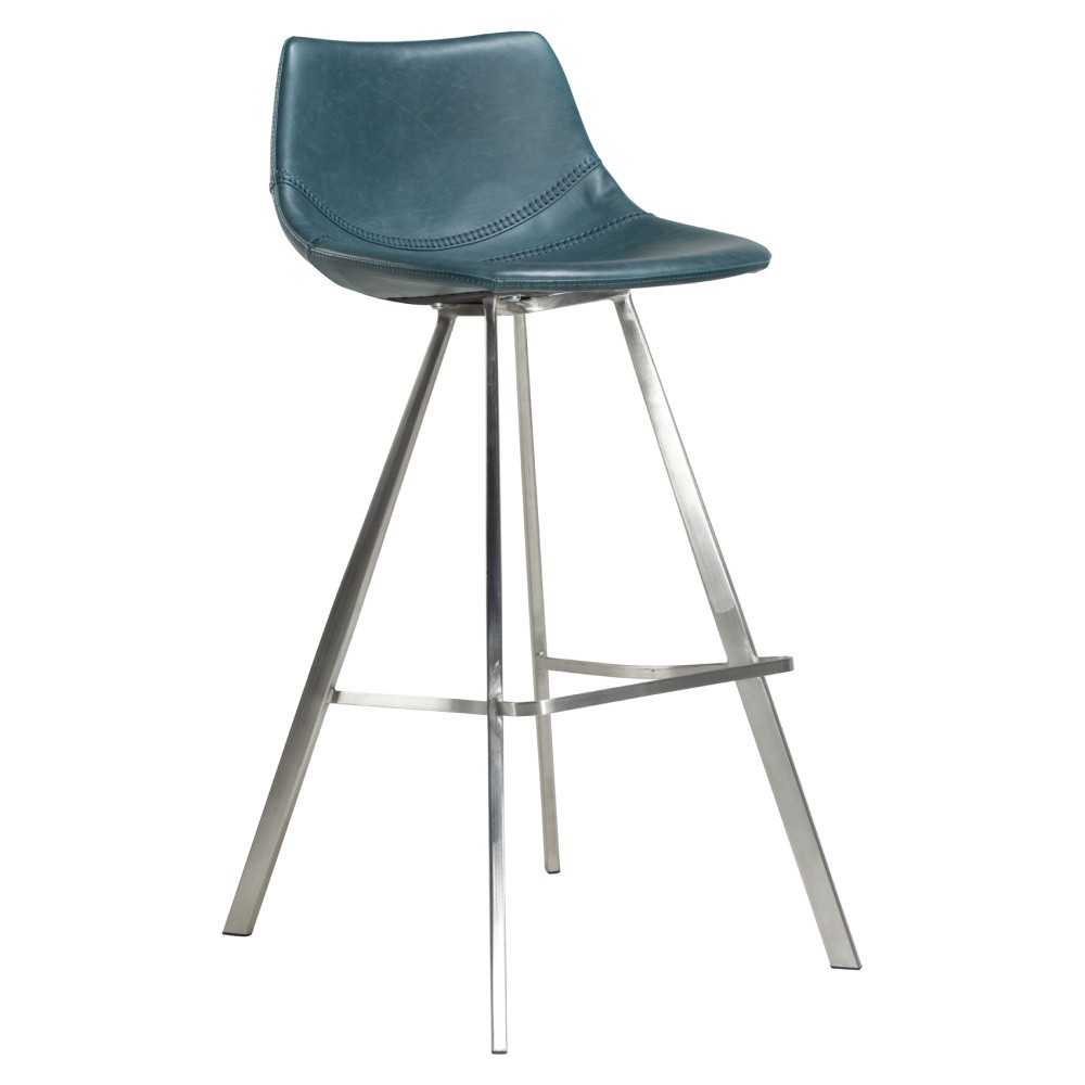 Modrá barová stolička s oceľovou podnožou DAN–FORM Pitch