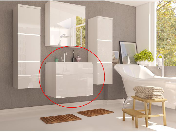 Kúpeľňová skrinka pod umyvadlo Mason (biela + biela extra vysoký lesk)