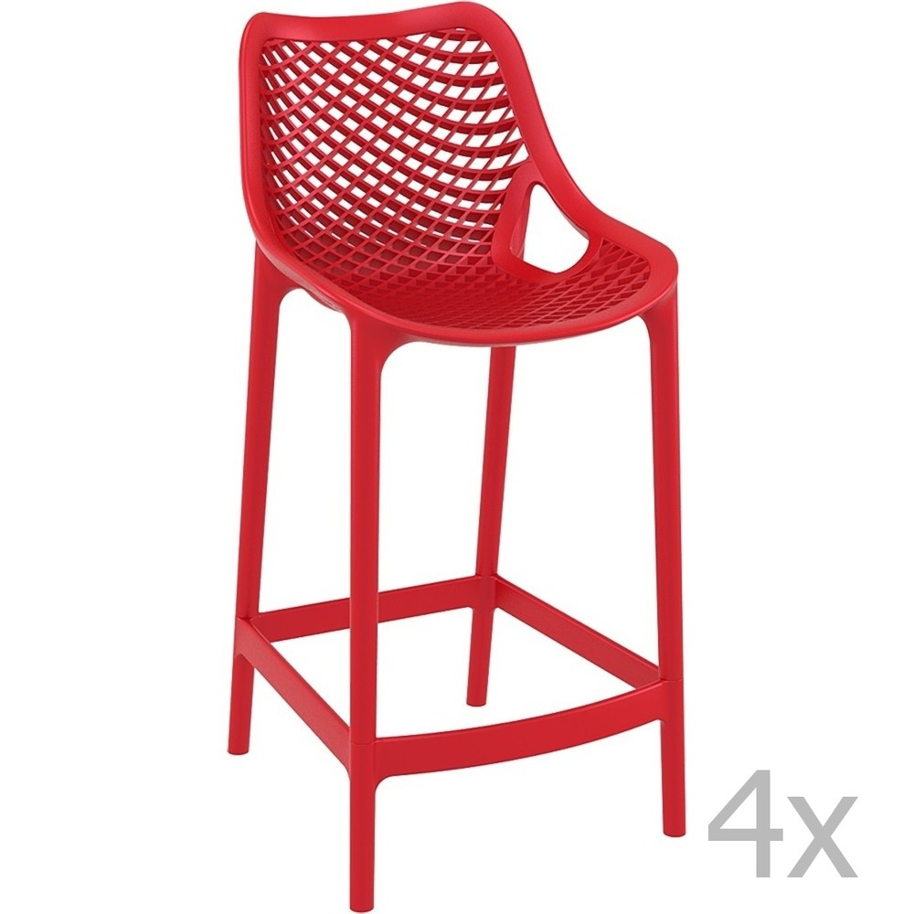 Sada 4 červených barových stoličiek Resol Grid, výška 65 cm