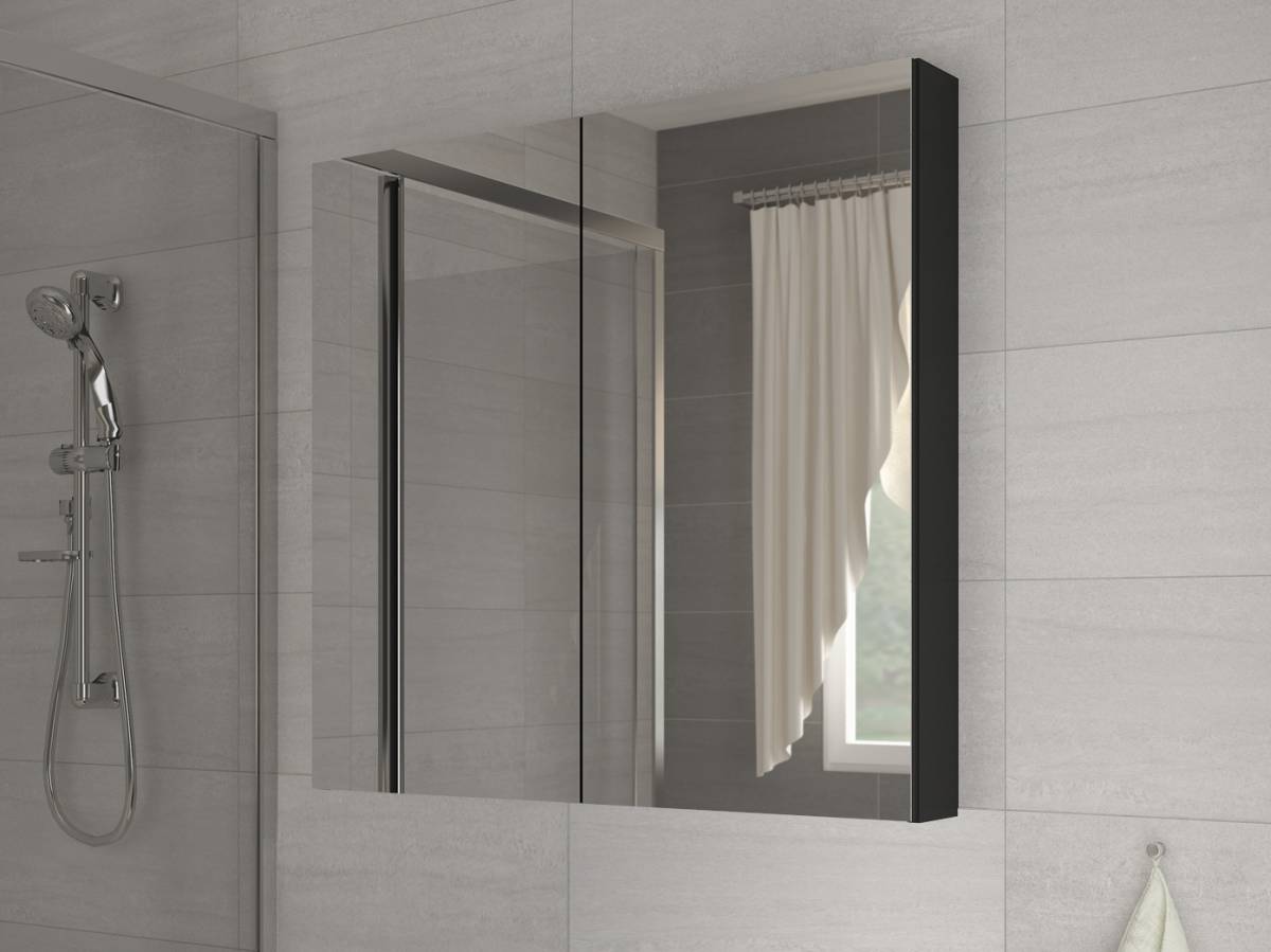 Kúpelňová skrinka na stenu Della 80 čierna + zrkadlo