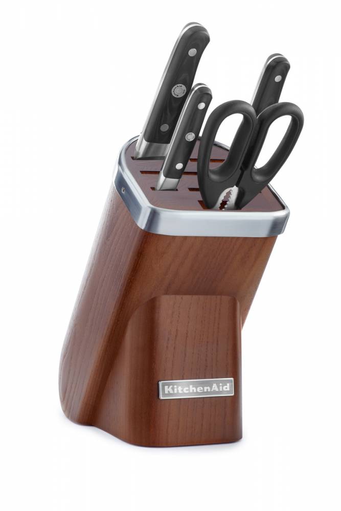 KitchenAid Sada nožov s blokom, 5 ks, prírodné drevo-tmavý jaseň KKFMA05DA
