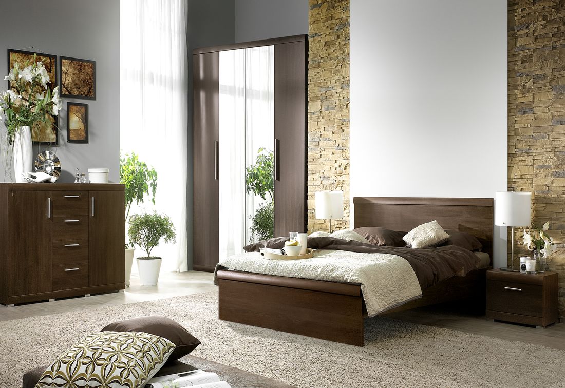 Spálňová zostava STREME - skriňa so zrkadlom (20) + posteľ 160 cm (31), 2x noční stolík(22), komoda(26), dub sonoma tmavý