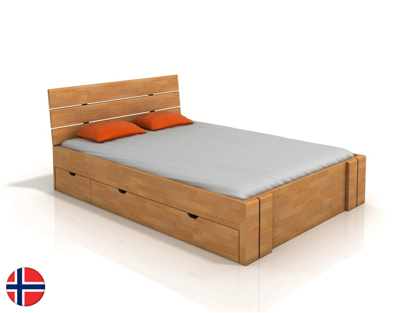 Manželská posteľ 160 cm Naturlig Tosen High Drawers (buk) (s roštom)