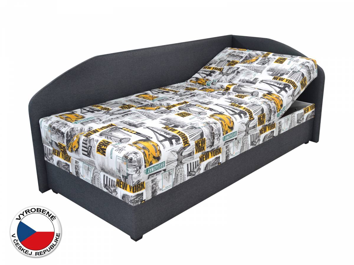 Jednolôžková posteľ (váľanda) 90 cm Blanár Turi (vzor Tettau 174-03 + tmavosivá) (s roštom a matracom) (P)