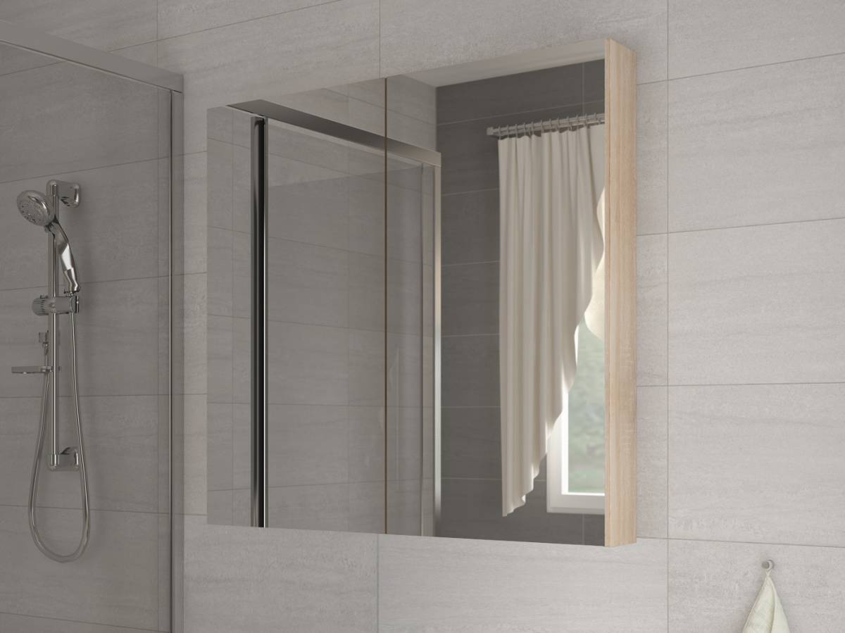 Kúpelňová skrinka na stenu Della 80 dub sonoma svetlý + zrkadlo