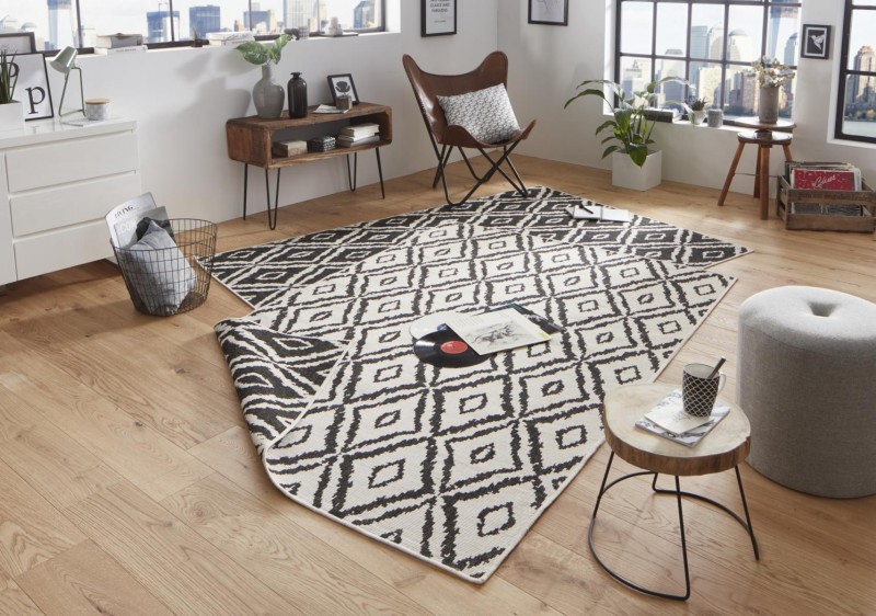 Bougari - Hanse Home koberce Kusový koberec Twin-Wendeteppiche 103134 schwarz creme - 80x250 cm