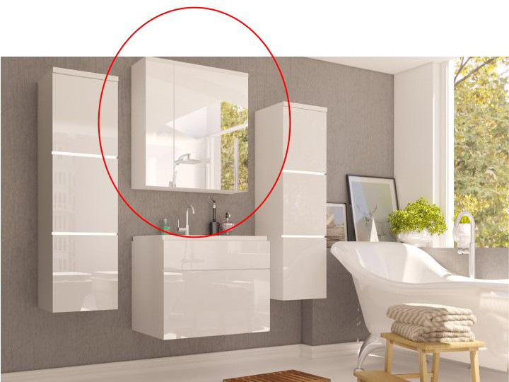 Kúpeľňová skrinka na stenu Mason (biela + biela extra vysoký lesk)