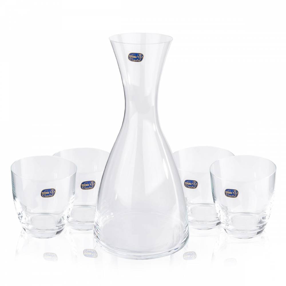 Bohemia Crystal Sada 4 pohárov s karafou Water, 1200 ml