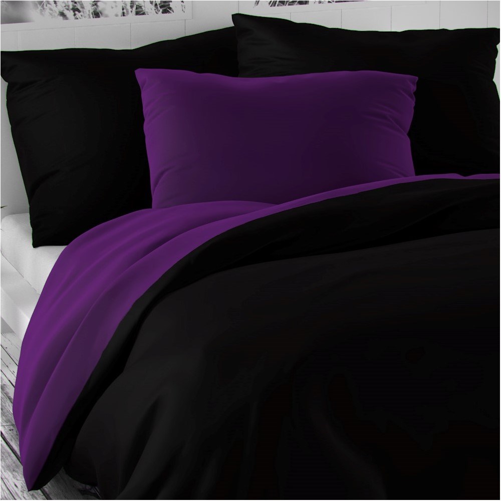 Kvalitex Saténové obliečky Luxury Collection čierna / tmavo fialová, 240 x 220 cm, 2 ks 70 x 90 cm