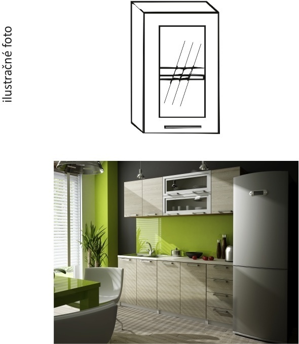 Kuchynská skrinka, ľavá, strieborné orámovanie/sklo, IRYS GW-40