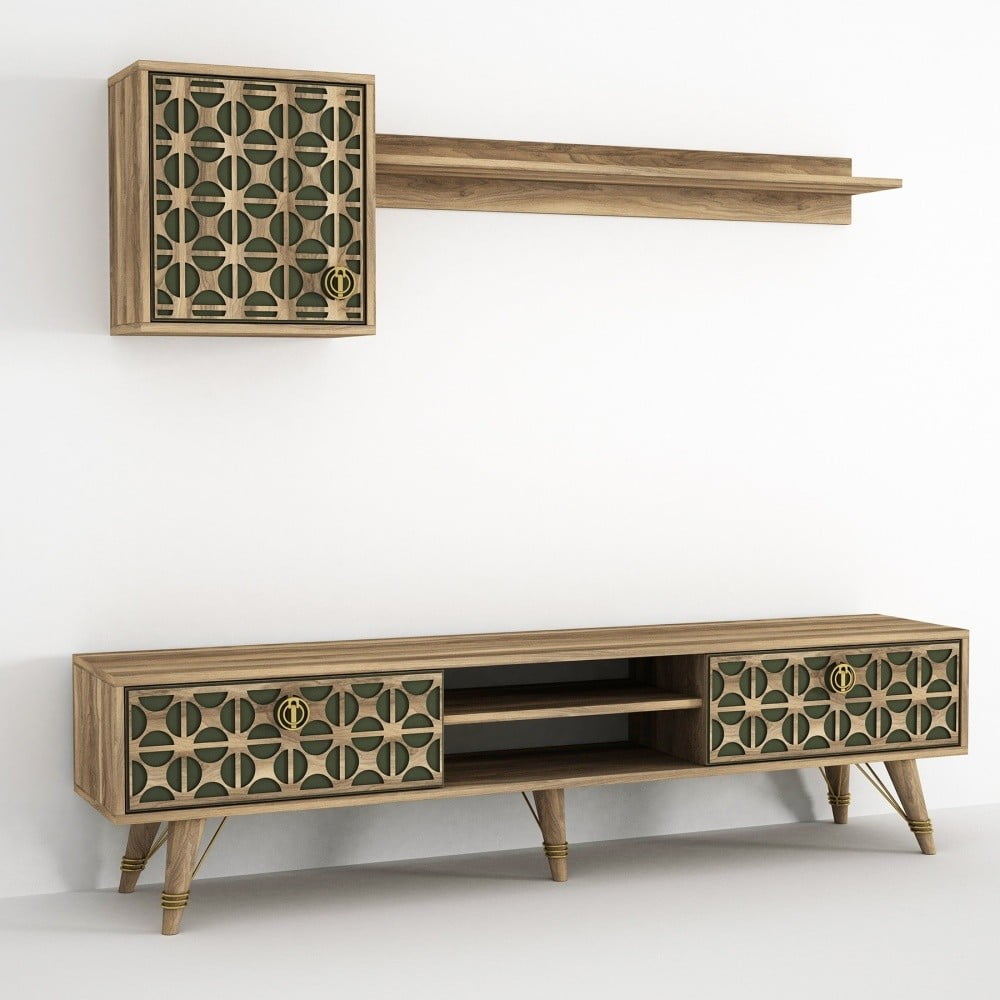 Set TV stolíka a 2 nástenných políc v dekore orechového dreva Ratto Valente