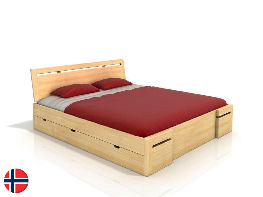 Manželská posteľ 180 cm Naturlig Bokeskogen High Drawers (borovica) (s roštom)