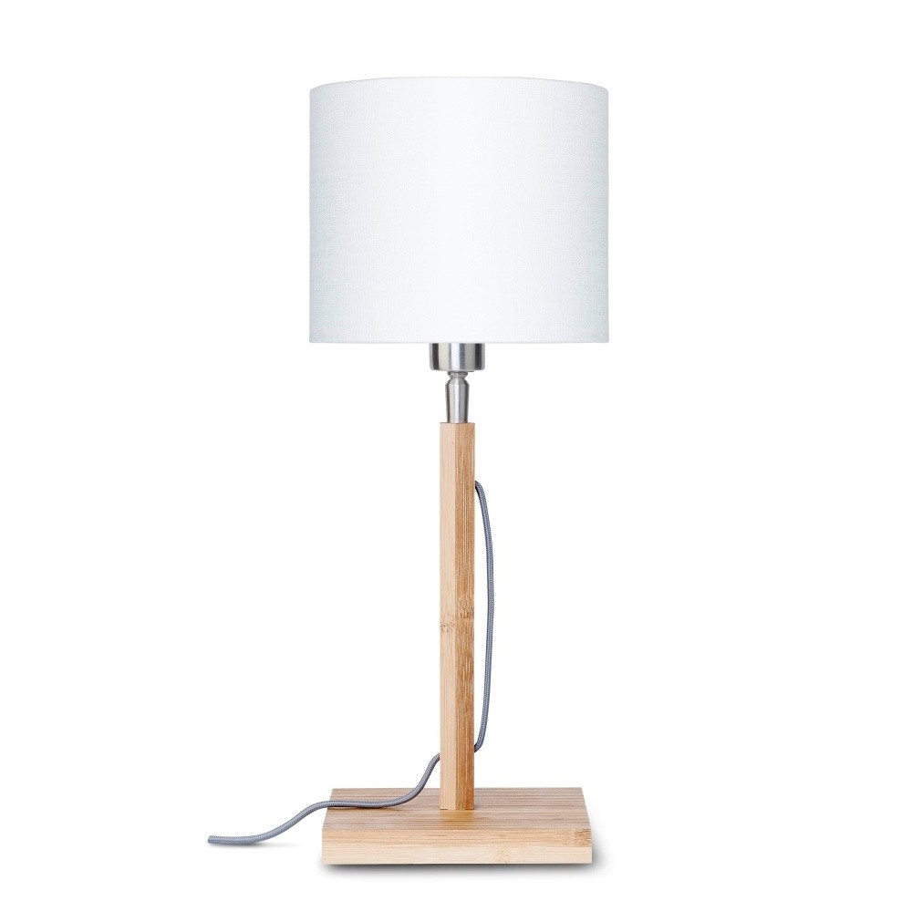 Stolová lampa s bielym tienidlom a konštrukciou z bambusu Good&Mojo Fuji