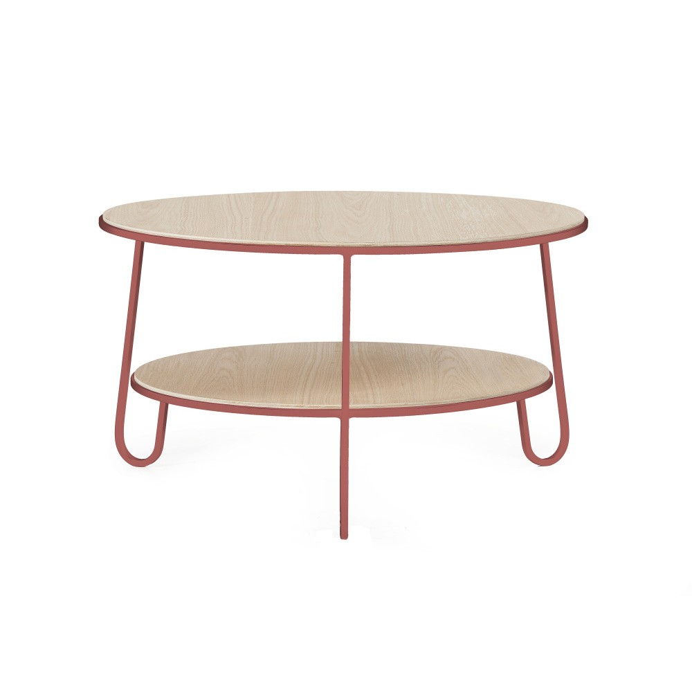 Konferenčný stolík s ružovou kovovou konštrukciou HARTÔ Eugénie, ⌀ 70 cm