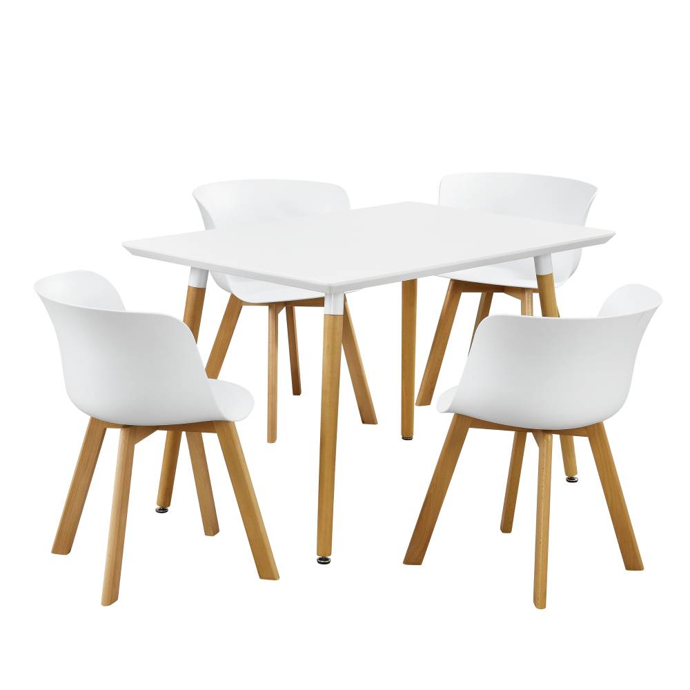 [en.casa]® Dizajnový jedálenský stôl - 120 x 70 cm - biely so 4 bielymi stoličkami